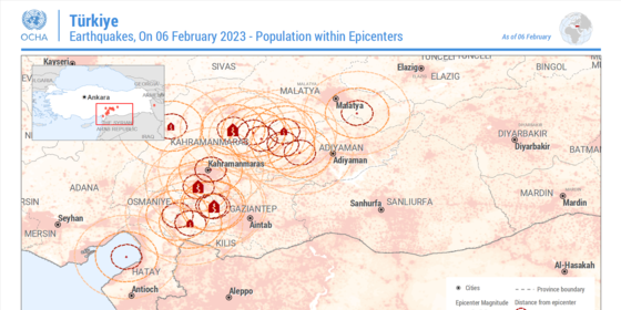 Türkiye/Syria: Earthquakes Population Map