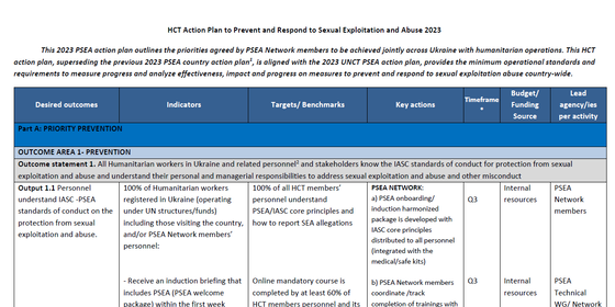 HCT PSEA Action Plan for Ukraine