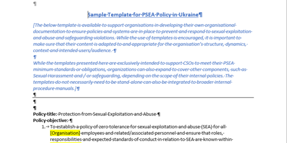 PSEA Policy Template