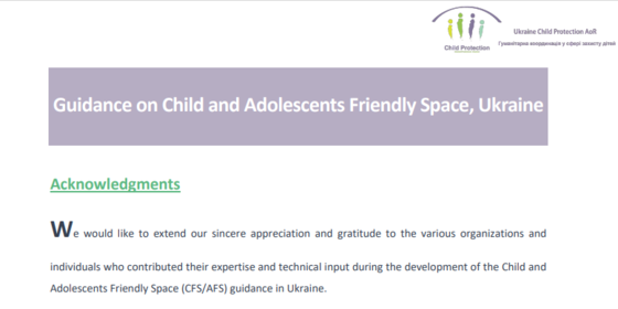 Guidance of Child Friendly Spaces (CF's)