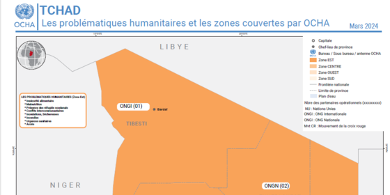 Les problématiques humanitaires et les zones couvertes par OCHA Mars 2024