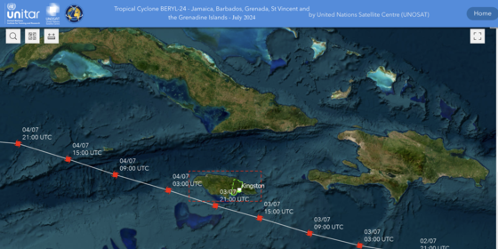 UNOSAT Live Web Map Tropical Cyclone BERYL