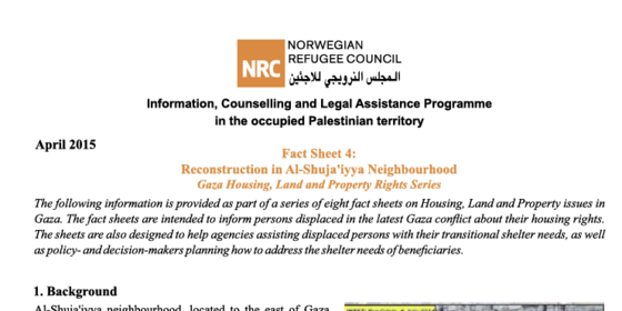 Fact sheet 4: Reconstruction in Al Shuja'iya Neighbourhood