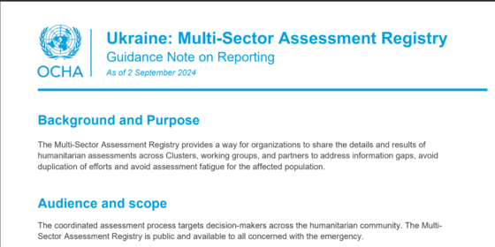 Ukraine: Assessment Registry Guidance Note on Reporting for Partners